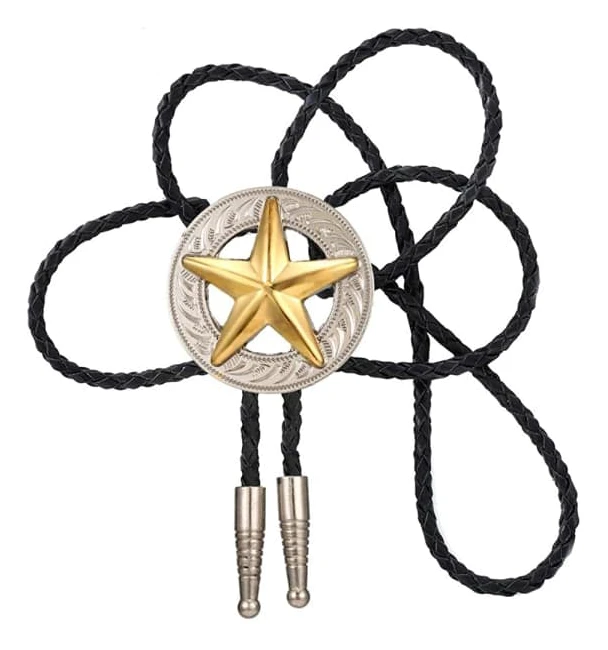 Fashion Western Cowboy Slips Glänsande Lång Stjärna Texas Bolo Tie