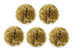 5 st 8" Guld Silkespapper Pom Pom Blomma Boll