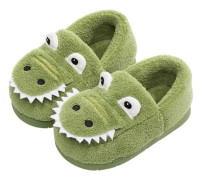AVEKI Boys Girls Warm Dinosaur Slippers Kids Fuzzy Indoor Slippers, Green, Size: 180[co]