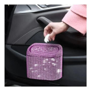 16x14x6,4 cm Mini Diamond Car Trash Can, Car Trash Can with Lid, Bling Small Trash Can for Car, Leak-proof Vehicle Trash