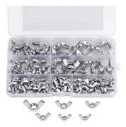 Wing Nut Assortment (100 Pieces) - Sizes M3, M4, M5, M6, M8 and M10 - 304 Stainless Steel Fasteners - Silver Wing Nuts for DIY