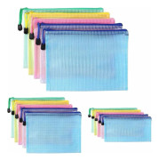Mesh Zipper Document Pouches A4 A5 A6 - 15 Pieces PVC Storage Bags for Office Supplies Compatible with Documents