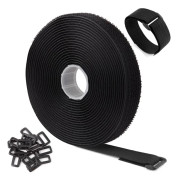 5m justerbara kabelband med 25 öglor, svarta återanvändbara kabelband, kardborreband för kabelhantering (5m x 2cm, svart)
