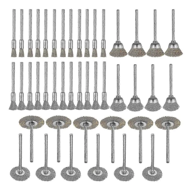 44 Delar Mini Stålborste Hjul Kopp Mässing Ståltrådsborste Set 1/8 tum (3 mm) Skaft För Dremel