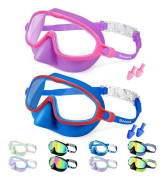Swimming Goggles with Nose Protection - 2 Pieces Wide-Angle Anti-Fog UV-Resistant - Diving Goggles for Toddlers and Children 3-15 Years - 1 Set