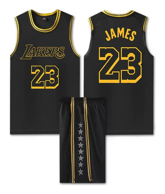 Mordely #23 LeBron James Basketlinne Set Lakers Uniform för Barn Vuxna black XL（165-170cm）
