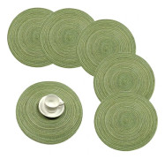 38cm/15 tum Vävda Runda Placemats Värmeisolering halkfri Flätad Bomull Middagsbordsmattor (Grön, Set om 6)