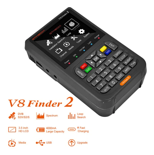[zd]GTMEDIA V8 Finder 2 TV-signalsökare DVB-S/S2/S2X Signalmottagare 3,5-tums LCD-skärm H.264 Automatisk vinkelberäkning 4000mAh batteri
