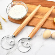 #Pieces Dansk Degslagare Visp Blandningsvisp för Kök Bakning Trähandtag Rostfritt Stål Manuell Degmixning Bröd Kaktillverkning (2 Storlekar Ingår)#