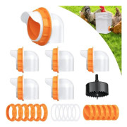 6-pack kycklingmatningsportar, spillfria fjäderfämatningskoppar med lock och borr – DIY automatisk hinkmatningssats – orange