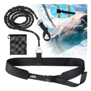 Justerbart Simträningsbälte 8-25 fot, Swim Elastiskt rep Fast simbälte – För Pooler, för vuxna och barn, Svart Black