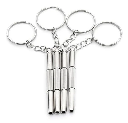 4-pack Glasögonmejsel 3-i-1 Mini Mejsel Nyckelring för Glasögon Solglasögon Klockor