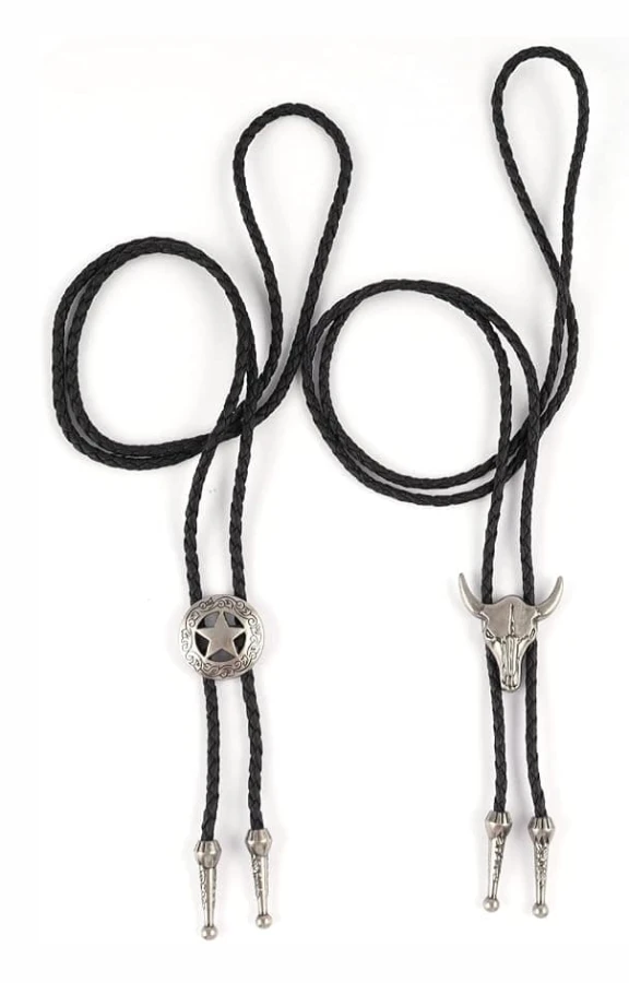 2 st Fashion Bolo Ties Läder Slips Nackband Ko Skalle, Ranger Star Svart Slips Nackband Western Cowboy Vintage Bolo slips Retro Slips