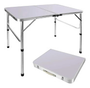 Hopfällbart campingbord - Fällbart bord - Justerbar höjd 67/37 cm - Bordsskiva 90 x 60 cm - Metallram - För utomhus och inomhus