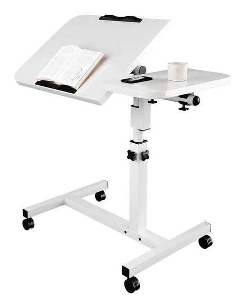 Rullbart laptopbord - Höjdjusterbart sängbord - Lutande rektangulär bordsskiva - Fällbart datorbord på 4 hjul