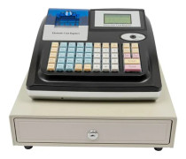 Elektroniskt kassaregister POS-system - 48-tangenters system - UV-sedelkontroll - Dubbel LED-display - 36 avdelningar 10000 PLU - EU-kontakt - Svart/vit