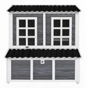 Hönshus i trä - Hönsgård utomhus 100 x 86 x 100 cm - Med reden och dörrar - Vattentätt tak - Ramp - För 3–4 höns - Grå
