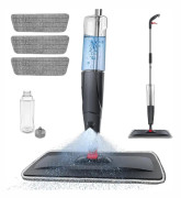 Golvmopp med spray - Platt mikrofibermopp - 360° roterbar - 700 ml påfyllningsbar tank - 3 tvättbara återanvändbara pads - Aluminiumsskaft