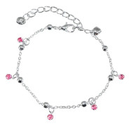 Silver Fotsmycke Fotlänk Vristlänk Fotkedja - Rosa Rhinestones