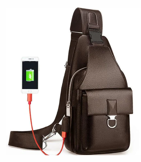 【BQ】Enkel dragkedja/spänne bröstväska Crossbody-väska Bärbar stor kapacitet Liten slingväska för löpning och fitness Brown