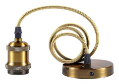 Taklampor, E27 Vintage Antik Mässing Pendellampa Lamphållare med Jordkabel och 90cm Flätad Kabel_Särskilda gåvor