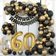 60-årsdekoration Grattis på födelsedagen Garland Ballong Svart Guld Dekoration 60-årsdekoration