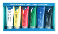 Stylex 28653 akrylfärger 75 ml Svart, Blå, Grön, Röd, Vit, Gul Rör