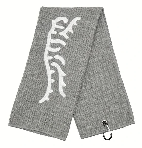 1 st grå våffel-mikrofiber golftowel med tigerbroderi, trefaldig rengöringsduk med karbinhake för rengöring av golfklubbor och bollar