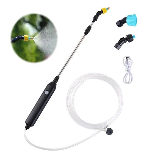 Elektrisk trädgårdsspruta med 3 munstycken och 3M slang, USB-uppladdningsbar, för växtskydd, ogräsbekämpning och biltvätt.