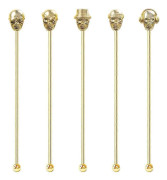 Skelettformade drinkpinnar, återanvändbara kaffedrycksomrörare i rostfritt stål, 5-pack drinkpinnar för bar, fest, hem, kontor (guld)