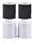 Stretchig tråd för armband, 4 rullar 1 mm robust elastisk tråd elastisk snöre för smyckestillverkning, halsband Svart & vit