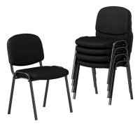 Set med 5 svarta stapelbara receptionsstolar med ergonomiskt stöd
