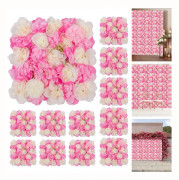 Blomvägg 12-pack - Rosväggpanel 38 x 38 cm - Konstgjorda Blommor - 3D Blomsterbakgrund - Bröllops- och Festdekor - Rosa Champagne