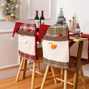 Set med 4 julstolsöverdrag, söta jultomtar och snögubbar-tema julmiddagsstolsöverdrag med röda hattar, köksmatstol 4PCS