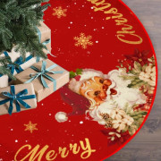 Julgransmatta Röd och Guld Juldekoration - Julgransmatta med Jultomte Snöflingamönster för Inomhus och Utomhus God Jul
