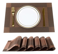 Bordsunderlägg för kök, värmebeständiga halkfria fläckbeständiga tvättbara PVC-bordsunderlägg, lättstädade vävda middagsunderlägg (Bro Brown
