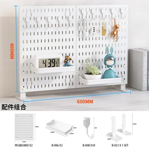 Skrivbordsorganisatör pegboard - Vertikal förvaringshylla - Höjdjusterbar - Enkel nivå - Hopfällbar plast - För kontorsmaterial och figurer - Desktop set 5