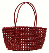1 st Retro Grön & Röd Flätad Plastkasse för Kvinnor Stor Kapacitet Lättviktig Axelväska Hållbar Handväska för Daglig Användning, Shopping, Arbete & Resor