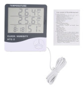 LCD Digital Temperatur Fuktighetsmätare HTC-2 Inomhus Utomhus Hygrometer Termometer Väderstation med Klocka för Hemmet vit