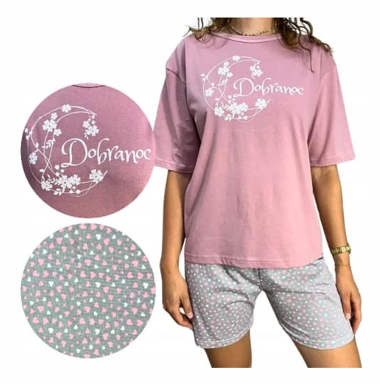 Dampyjamas i bomull, korta ärmar, ljusrosa blommor. Dampyjamas i bomull, korta ärmar, ljusrosa blommor.