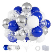 60 st ballongset med silverkonfetti för födelsedag, babyshower, examen, student 2026, fars dag, blå vit silver 12 tum