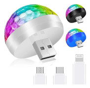 3 st USB Mini Discolampor, Ljudaktiverade Flerfärgade Bilatmosfär Festbelysning