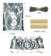 Satin Advent Calendar with Zipper, 24 Pcs, Grey