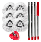 6-pack Spin Mop Ersättningshuvud + Mopphuvudbas + Handtagsersättning Kompatibel med Spin Mop Mopp 6 Mop Refills & 1 Base & 4 Handle