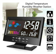 Intelligent Digital Display Väderklocka Trådlös Temperatur Fuktighetsmätare med Kalender Stor Skärm Väckarklocka