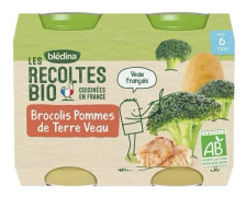 Blédina I Ekologiska skördar från 6 månader och framåt - Små burkar med grönsaker/kött - Broccoli Potatis Kalvkött 2x200g