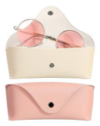 Set med 2 glasögonväskor Glasögonfodral Glasögonöverdrag Glasögonpåse Läderglasögonfodral Tryckknapp Bärbart PU-resefodral Solglasögonhållare Rosa Vit