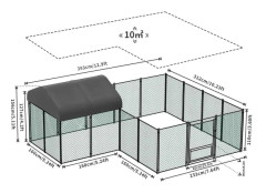 Utomhus hönshus - Gångbar hönsgård i galvaniserad metall - Kraftig nätbur för fjäderfä - Låsbar dörr & vattentätt UV-tak - 393x160x156 cm - Silver/grön/grå