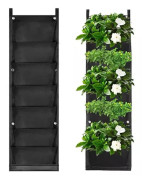 Väggmonterad blomkruka. Vertikal blomkruka med 7 fickor. Utomhus hängande blomkruka. för balkong, trädgård, uteplats och kontorsdekoration (svart).