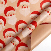 Återvinningsbara kraftpappersrullar för julklappsinslagning, 43 cm x 15 m, perfekt för jul-, födelsedags- och festdekoration, tomtmotiv